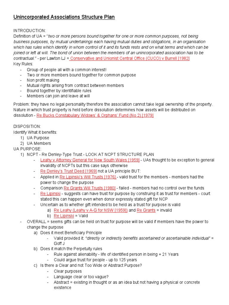 Unincorporated Associations Structure Plan | PDF | Trust Law | Equity (Law)