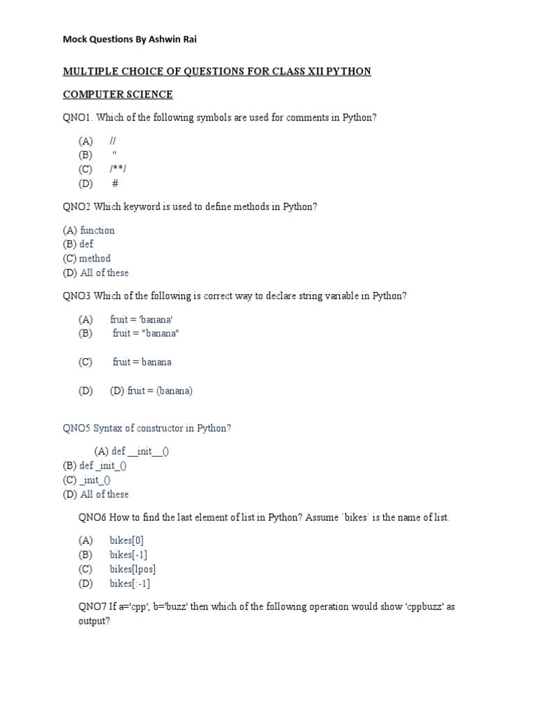 Python Question and Answers | PDF | Parameter (Computer Programming ...