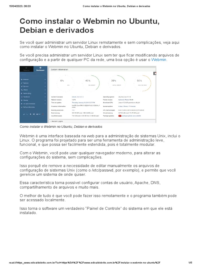 Instalação do Webmin no Ubuntu e Debian | PDF | Linux | Distribuição Linux