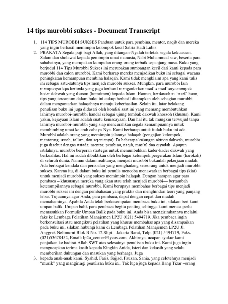 14 Tips Murobbi Sukses 14 Tips Murobbi Sukses