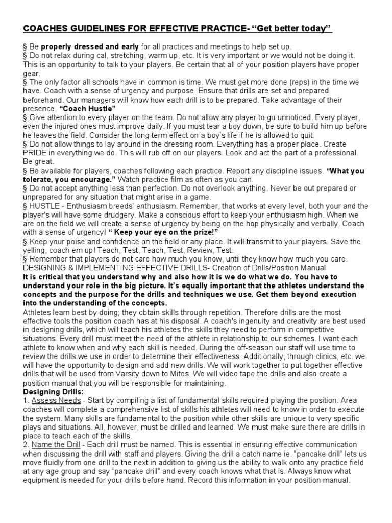 Coaches' Guidelines for Effective Practice | PDF | Attitude (Psychology ...