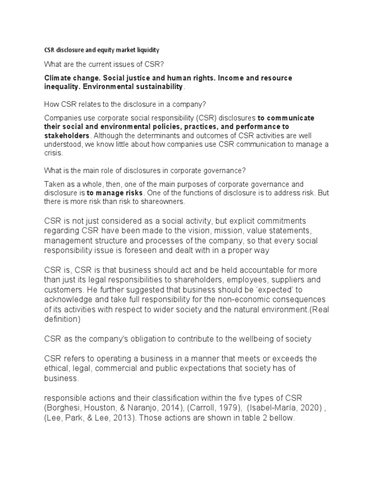 CSR Disclosure and Equity Market Liquidity Facts | PDF | Corporate ...