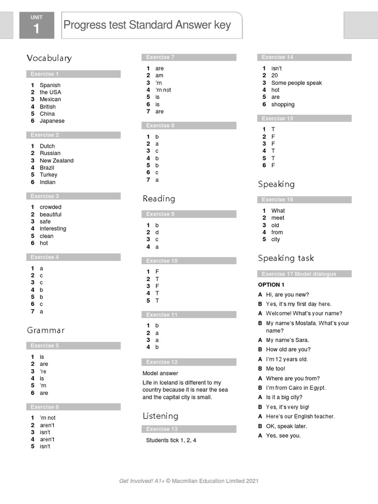Progress Test Answer Key A1+ | PDF | Languages | Foreign Language Studies