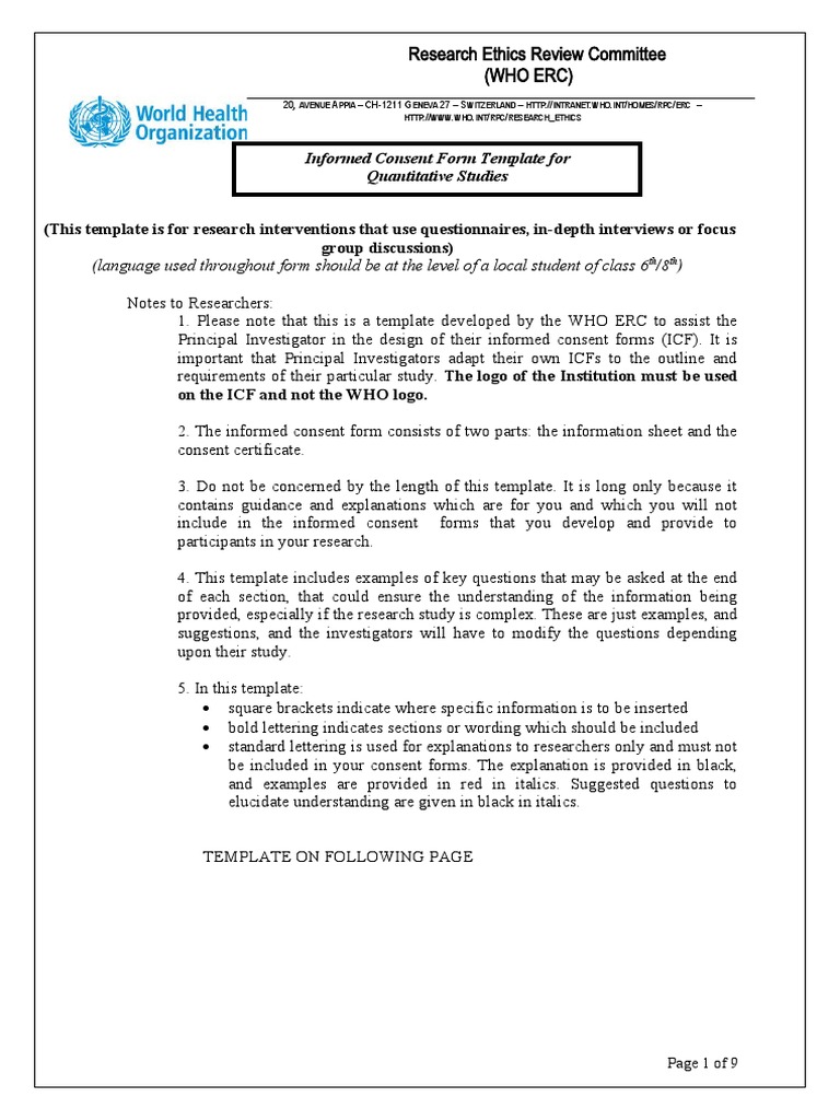 WHO ERC Informed Consent Template | PDF