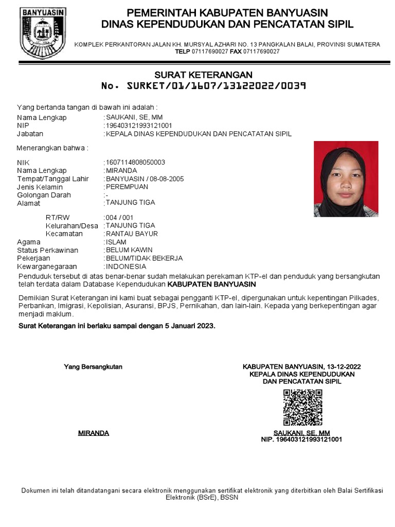 Surat Keterangan KTP Sementara Banyuasin | PDF
