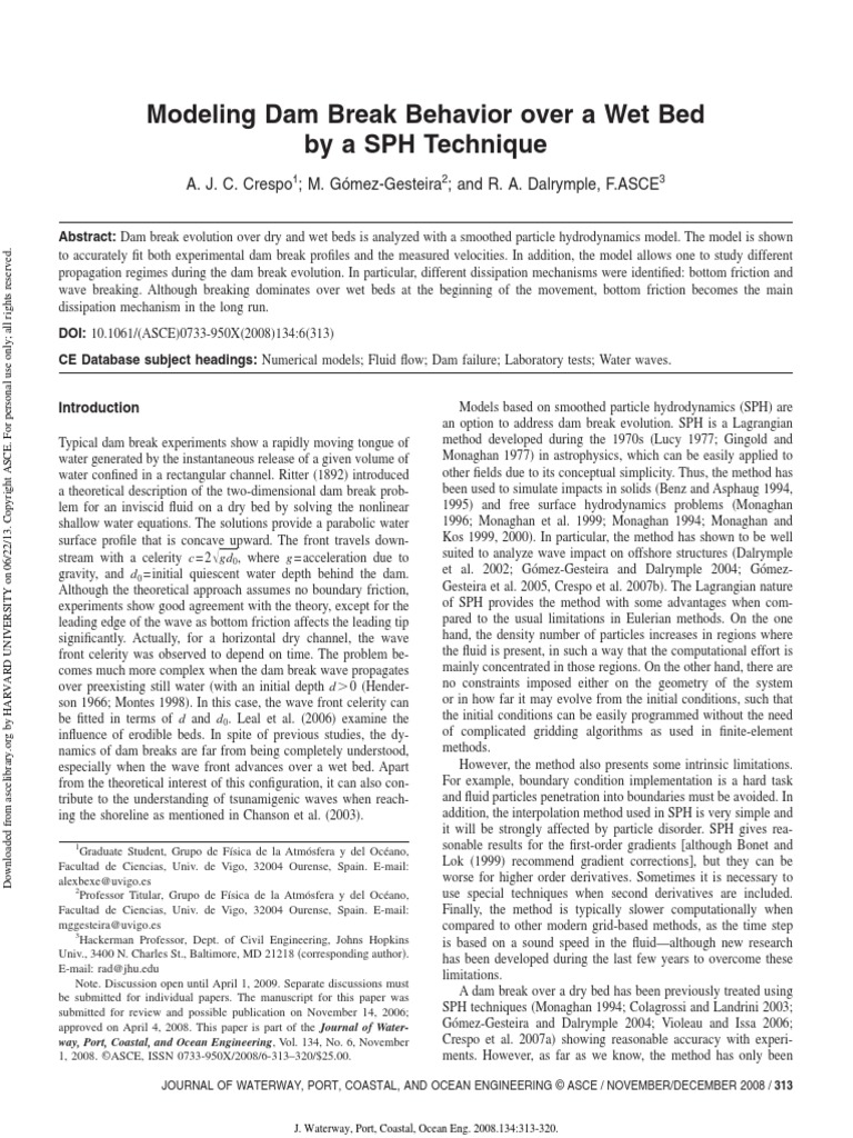 Crespo, GómezGesteira, Dalrymple 2008 Modeling dam break behavior