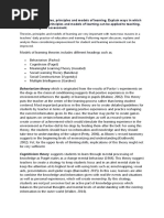 Analyse Theories, Principles and Models of Learning. Explain Ways in Which The Theories, Principles and Models of Learning Can Be Applied To Teaching, Learning and Assessment.