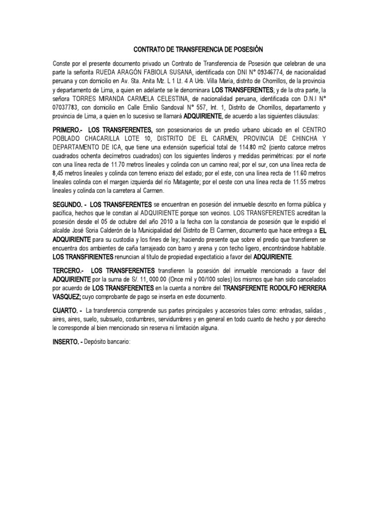 001 Contrato de Transferencia de Posesión PDF