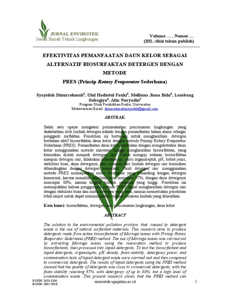 Efektivitas Pemanfaatan Daun Kelor Sebagai Alternatif Biosurfaktan