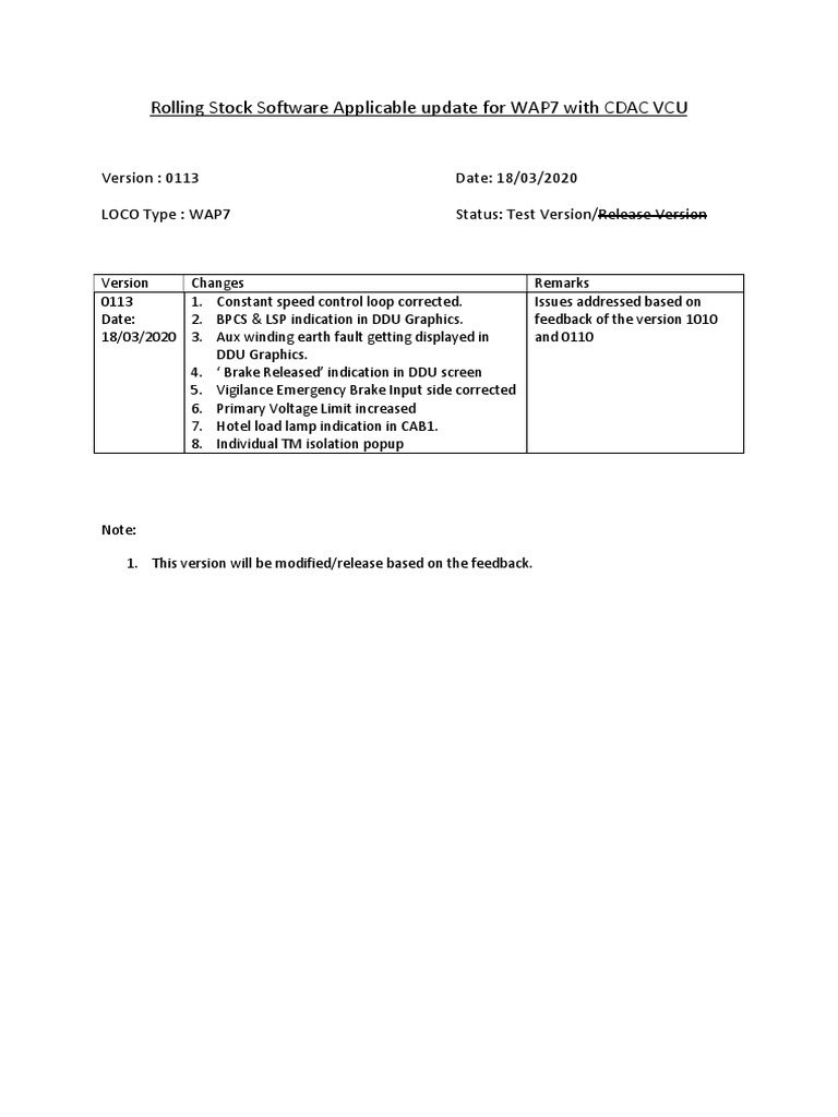 Software version report wap7 0113 pdf