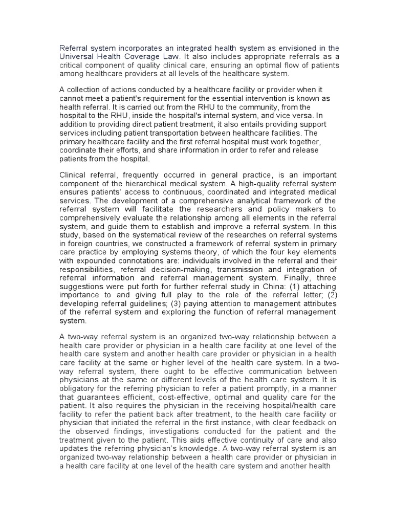 Enhancing Healthcare Referral Systems | PDF | Health Care | Patient