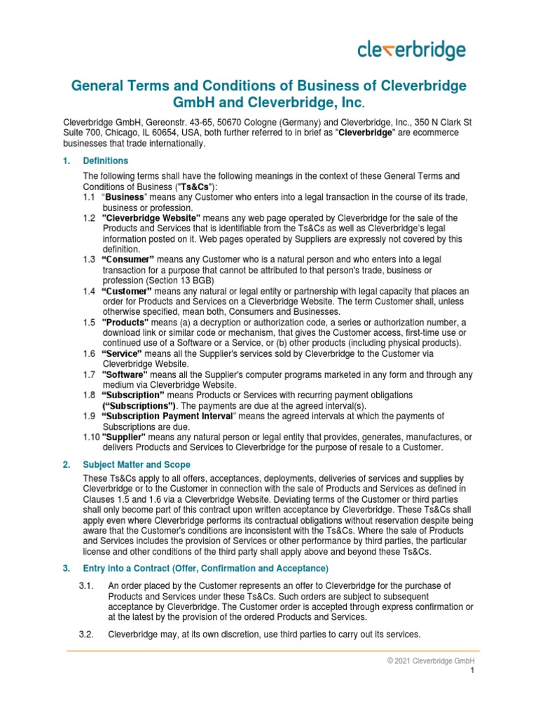 General terms and conditions of business of cleverbridge gmbh and