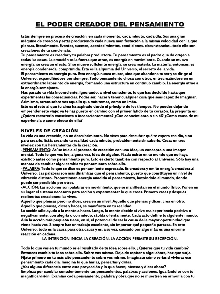 El Poder Creador Del Pensamiento Pdf