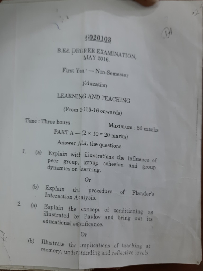 Question Paper B.Ed 2016 PDF