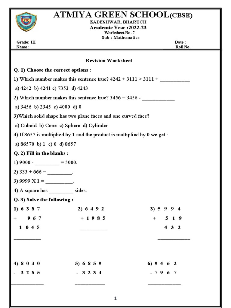 Worksheet 8 Maths | PDF