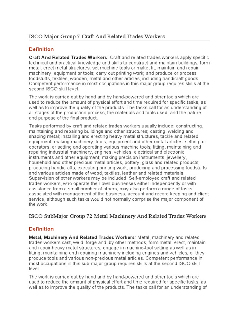 Craft and Related Trades Workers Overview | PDF | Foundry | Casting ...