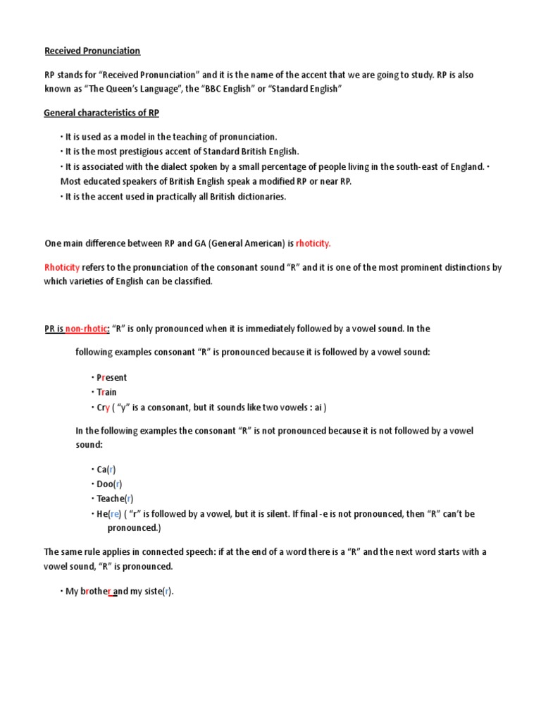 (Template) Received Pronunciation PDF English Language Consonant