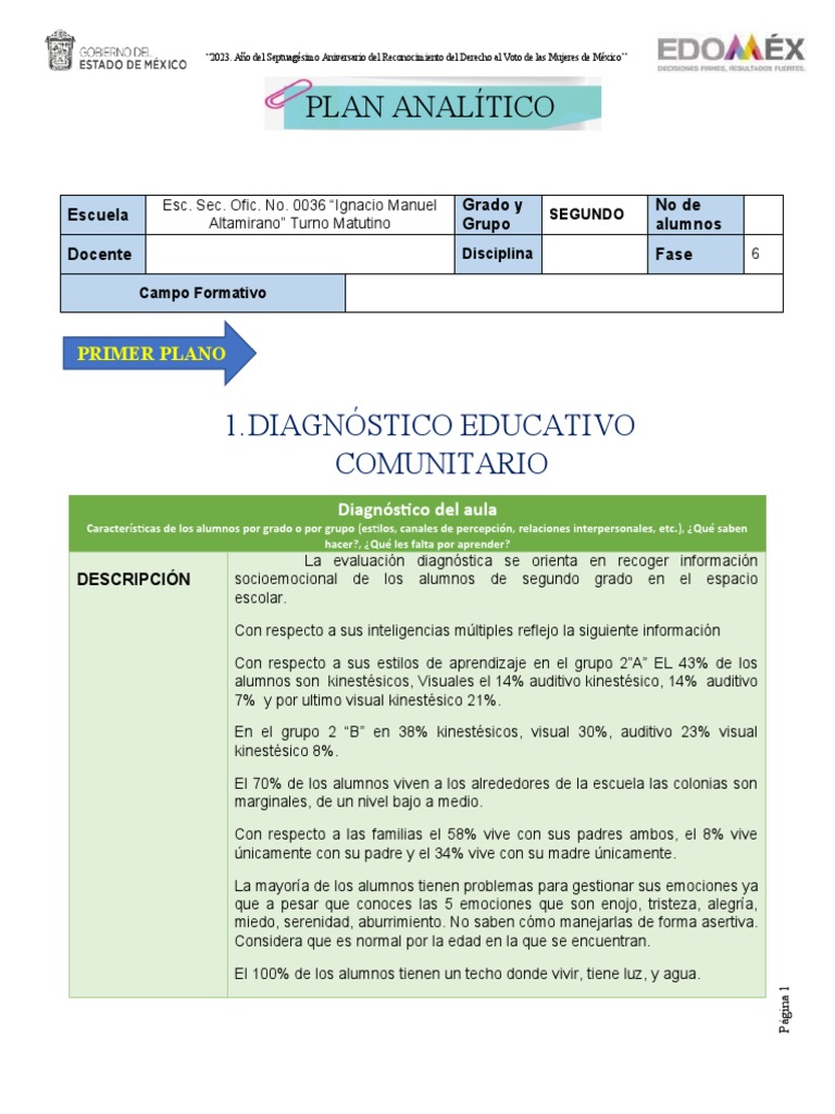 Plan Analitico Segundo | PDF | Dieta | Alimentos