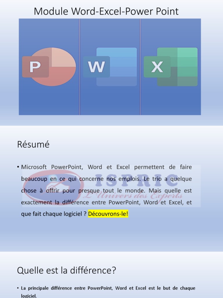 Différences entre Word, Excel et PowerPoint | PDF | Microsoft ...