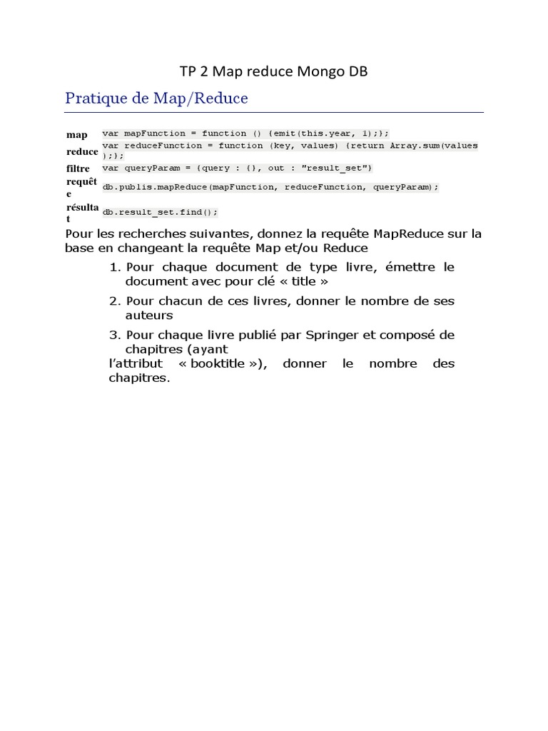 MapReduce avec MongoDB : Guide Pratique | PDF
