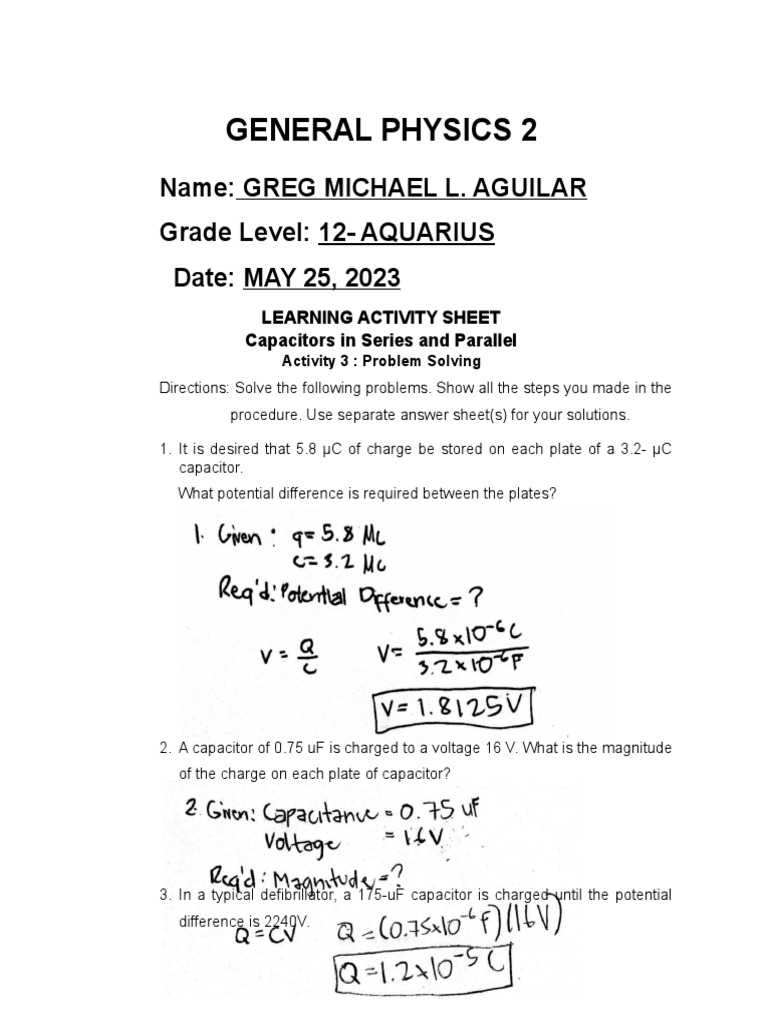 GENERAL PHYSICS 2 Capacitors in Series and Paralle PDF