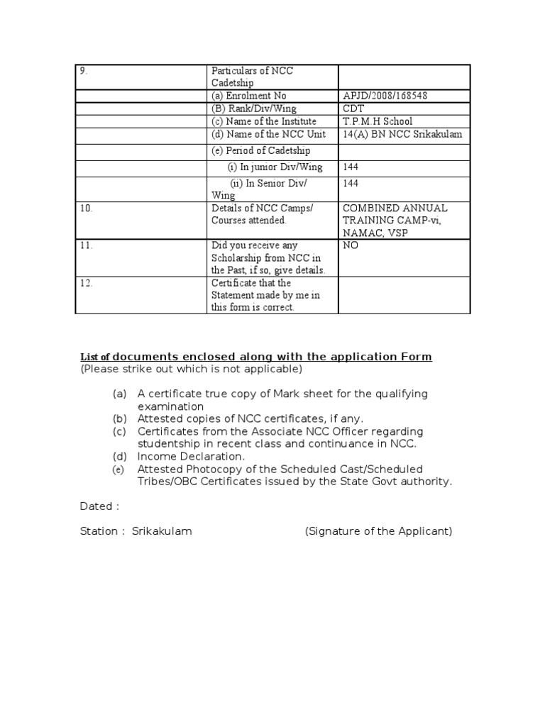 NCC Cadetship Application Details | PDF | Teaching Methods & Materials ...