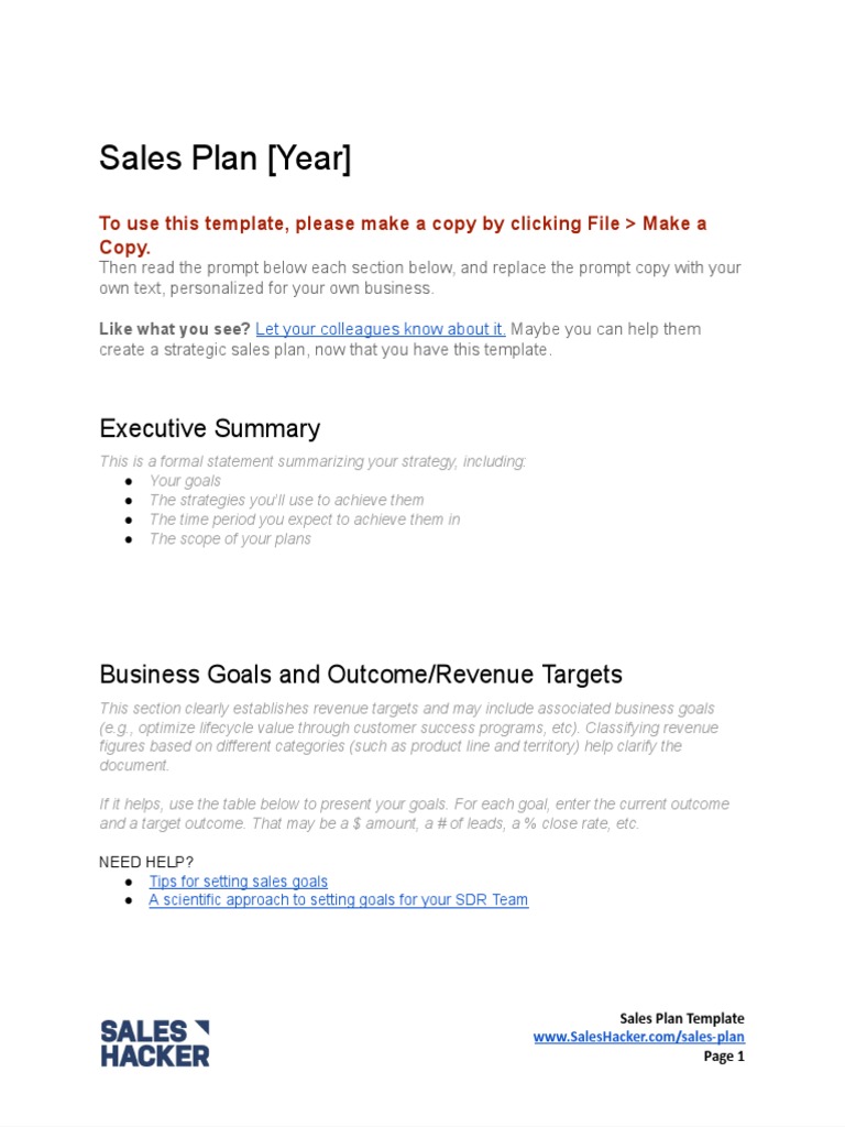 Sales Plan Template for Growth Strategy | PDF | Career & Growth ...