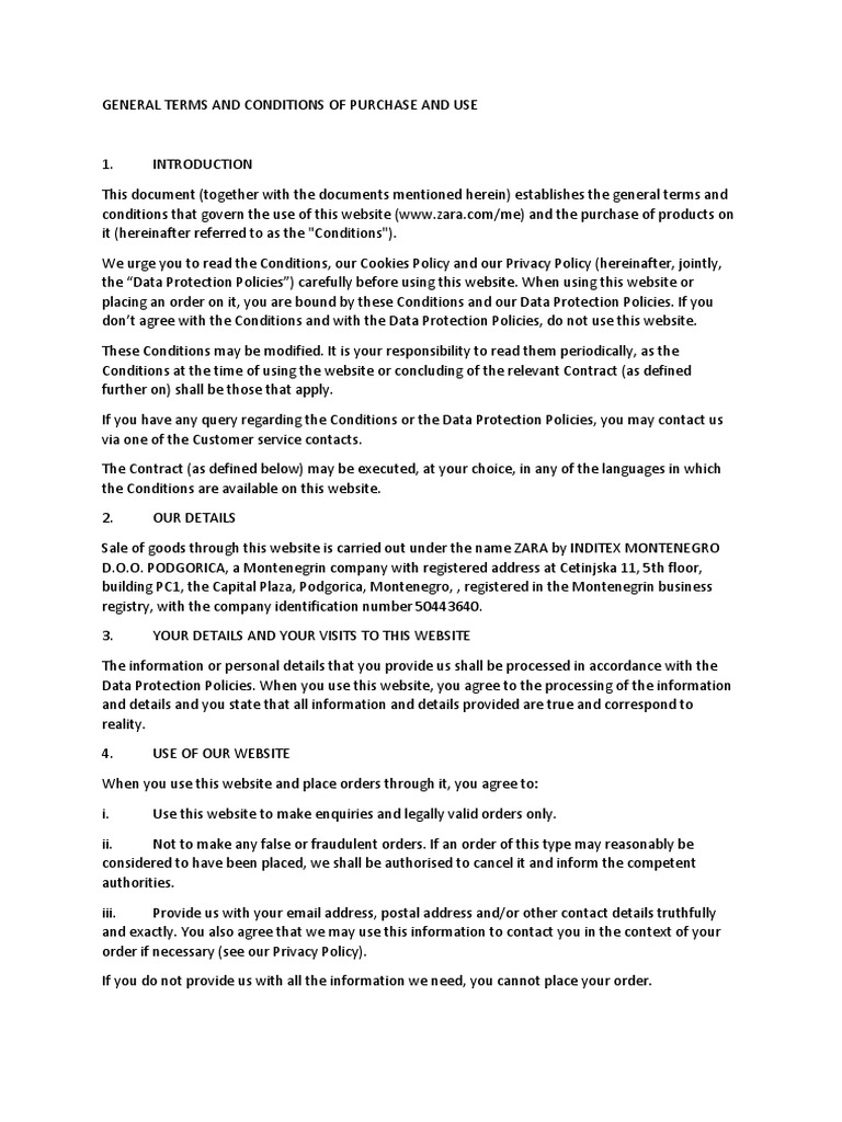 Zara Terms and Conditions en ME 20220919 PDF Legal Liability