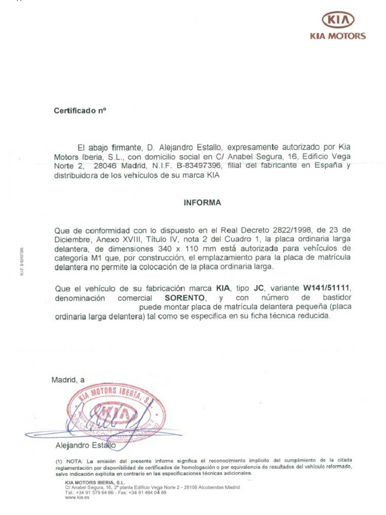 Certificado Kia 1 | PDF