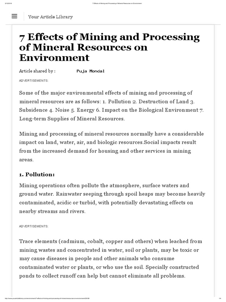 7 Effects of Mining and Processing of Mineral Resources On Environment
