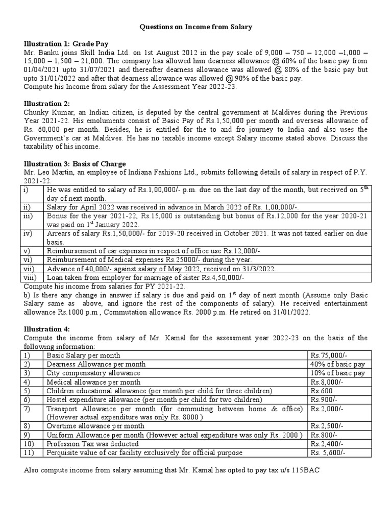 Income from Salary: Key Calculations and Examples | PDF | Employee ...