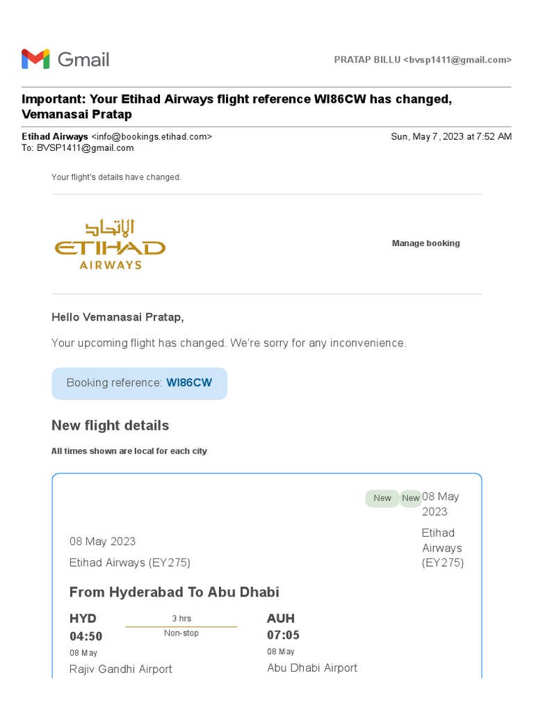 Important: Your Etihad Airways Flight Reference WI86CW Has Changed ...