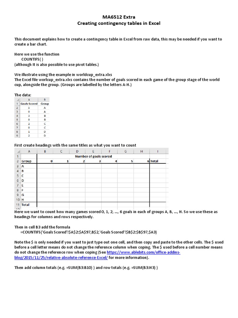 Creating Contingency Tables in Excel PDF