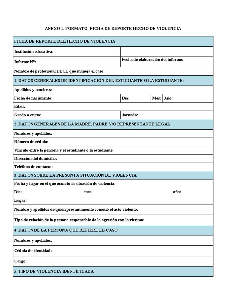 Ficha de Reporte de Hecho de Violencia | PDF | Ciencias sociales