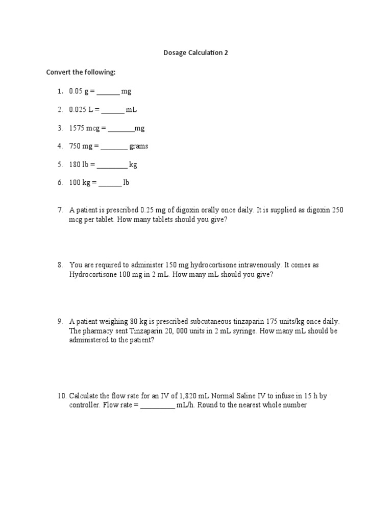 Nursing Dosage Calculation Practice | PDF