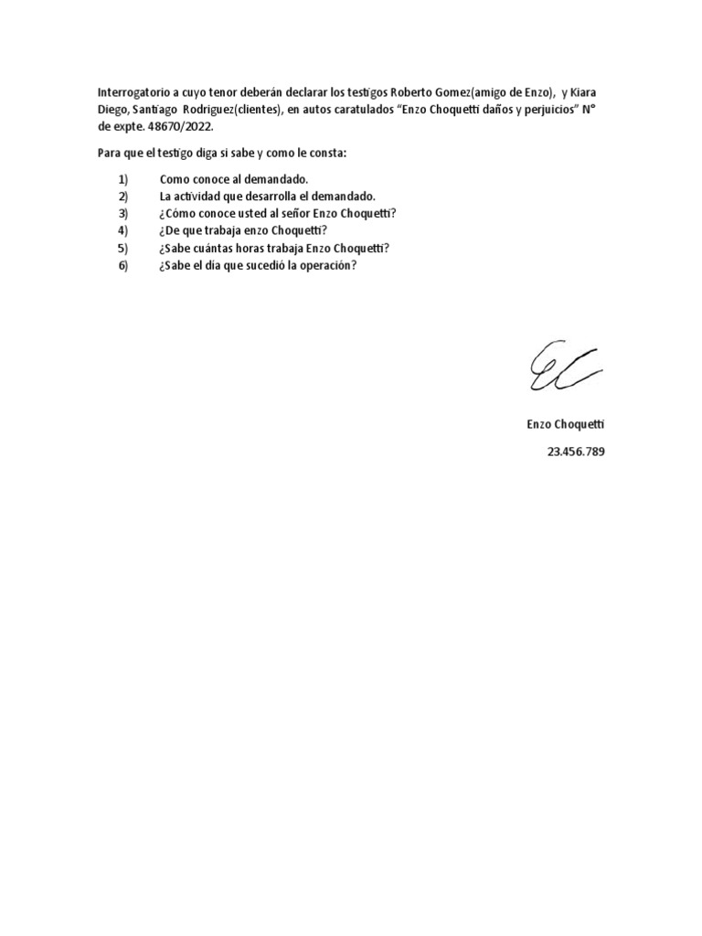 Interrogario de La Parte Actora | PDF