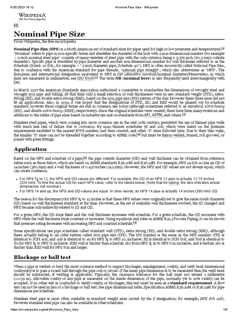 Nominal Pipe Size Wikipedia PDF Pipe (Fluid Conveyance