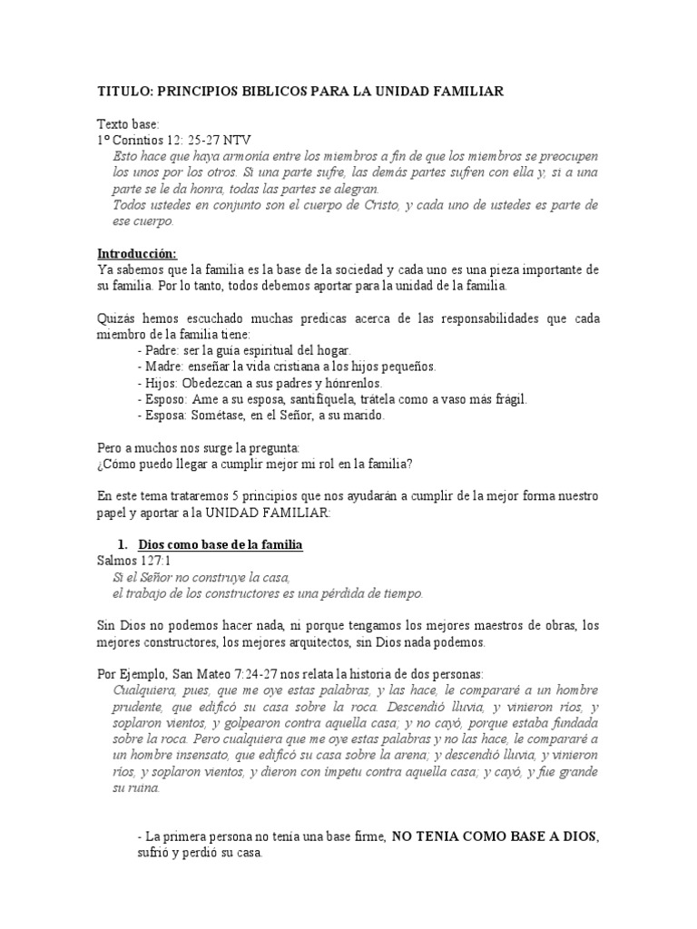 Principios Bíblicos para la Unidad Familiar | PDF | Libro de proverbios ...
