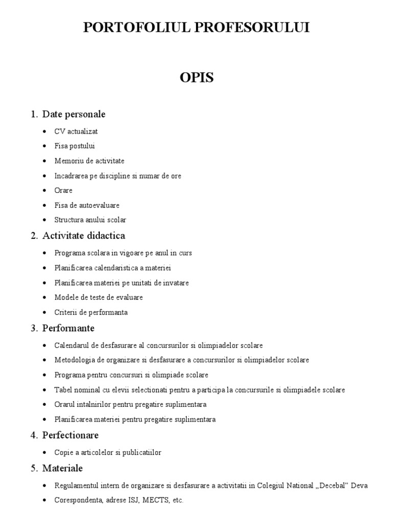 OPIS Portofoliul Profesorului 2010-2011