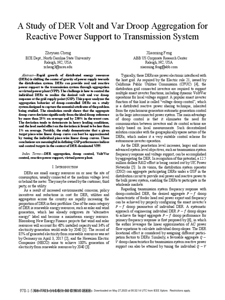 DER Volt/Var Control for Reactive Support | PDF