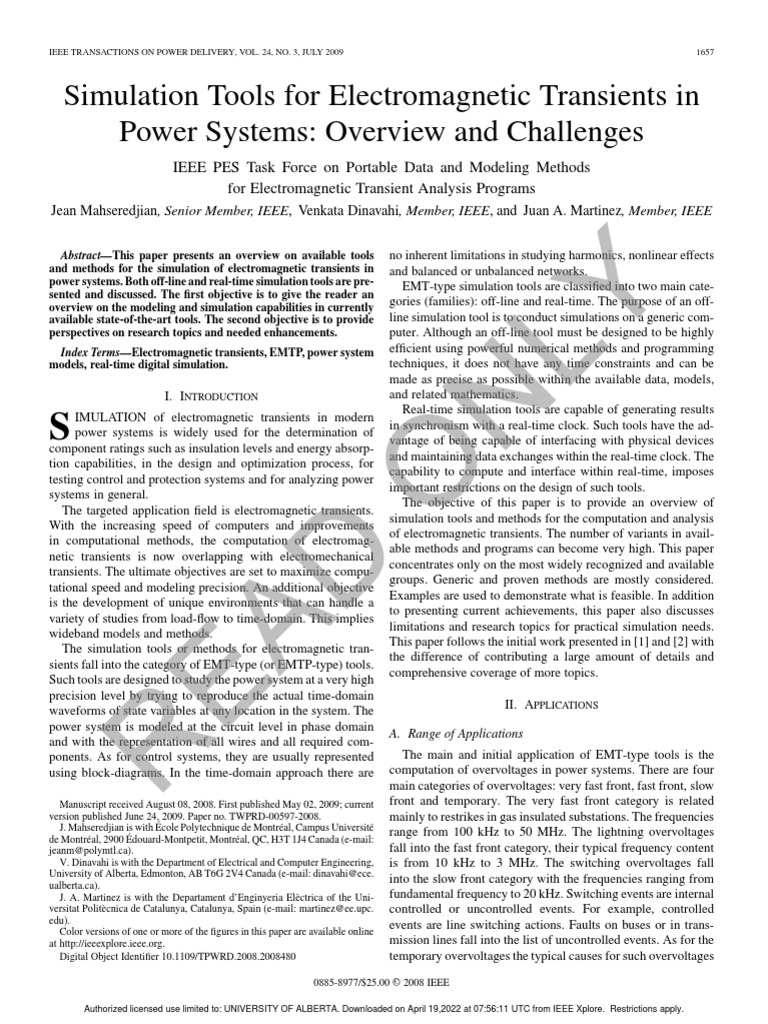 Simulation Tools For Electromagnetic Transients in Power Systems ...