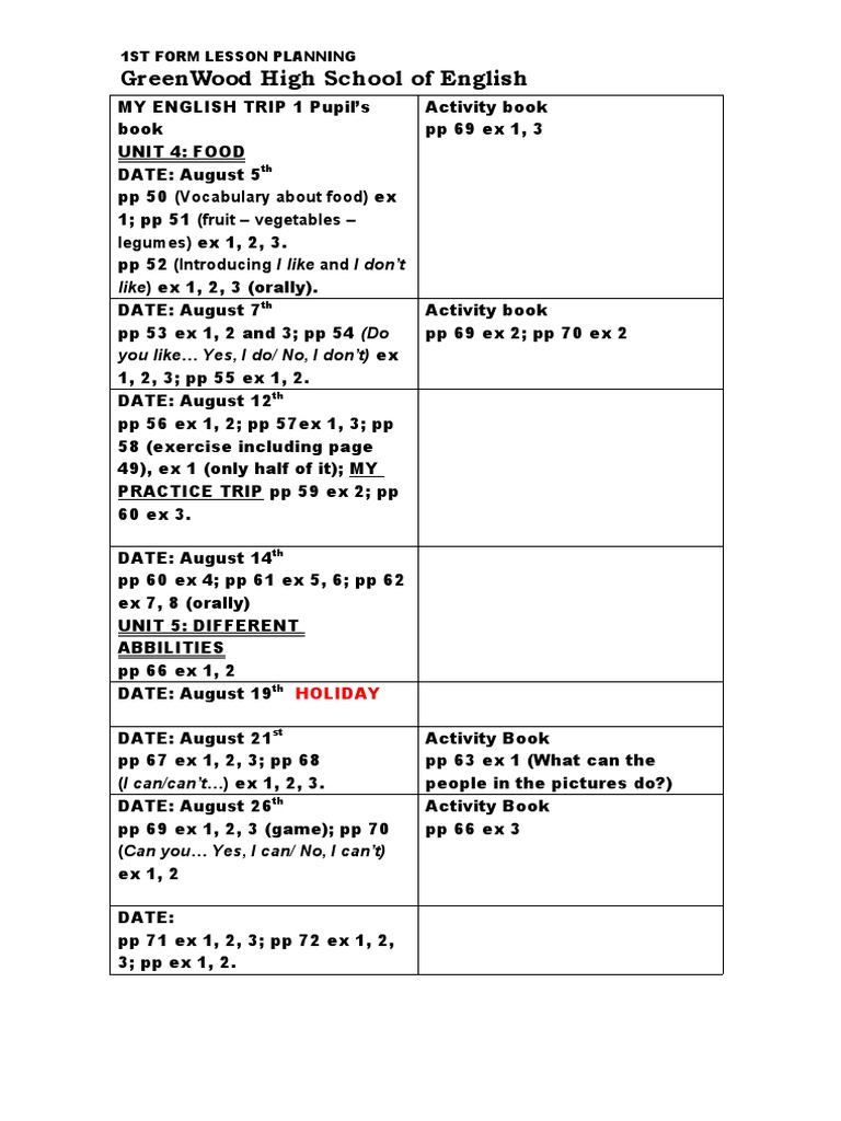 English Trip Lesson Planning Guide | PDF