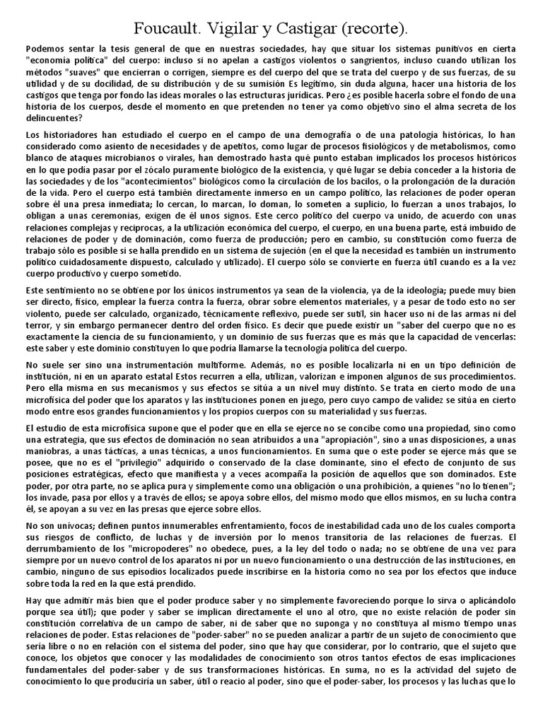 Foucault. Vigilar y Castigar (Recorte) . | PDF