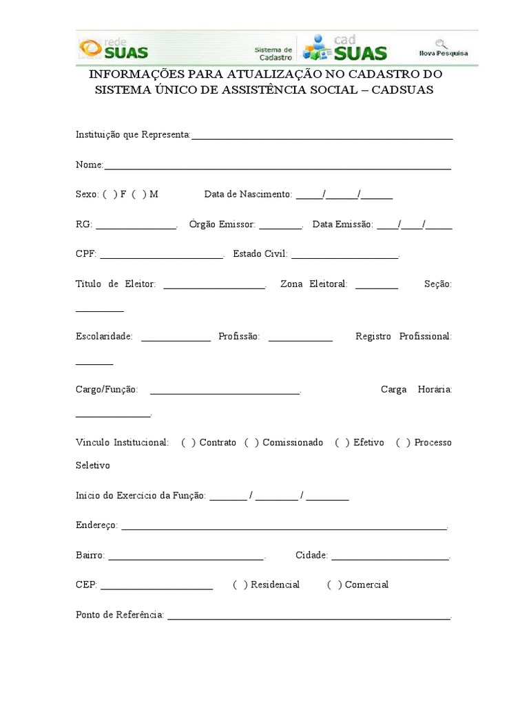 Ficha Cadastro Suas | PDF