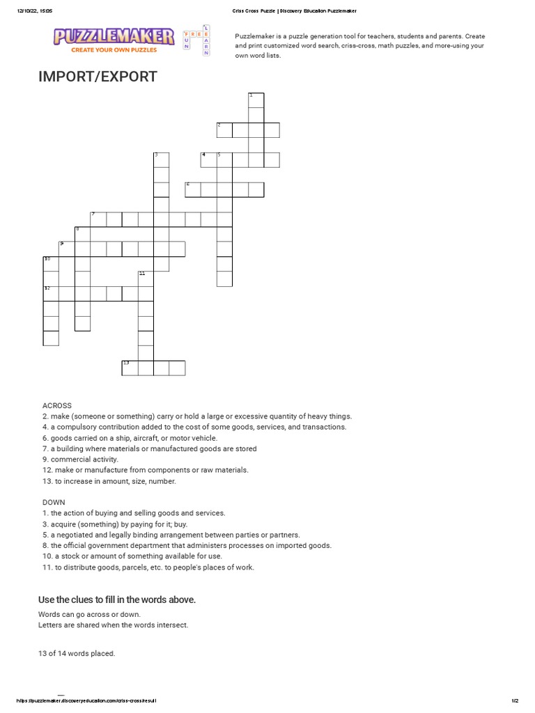 Criss Cross Puzzle _ Discovery Education Puzzlemaker PDF