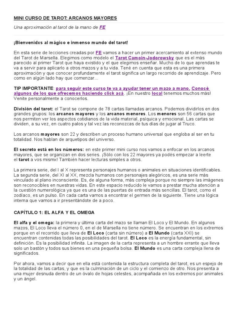 Mini Curso de Tarot | PDF | Tarot | Arcanos Mayores