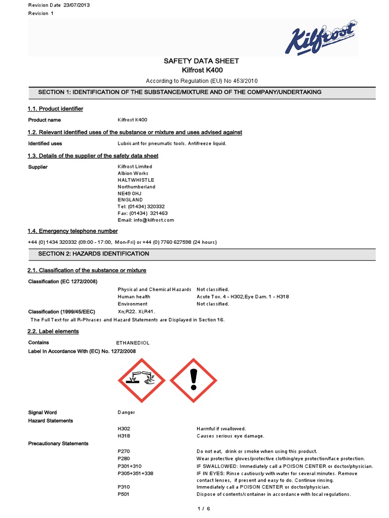 Kilfrost SF20 Sanitiser / Biocide Fluid - 1 Litre - Neuf Sous Emballage
