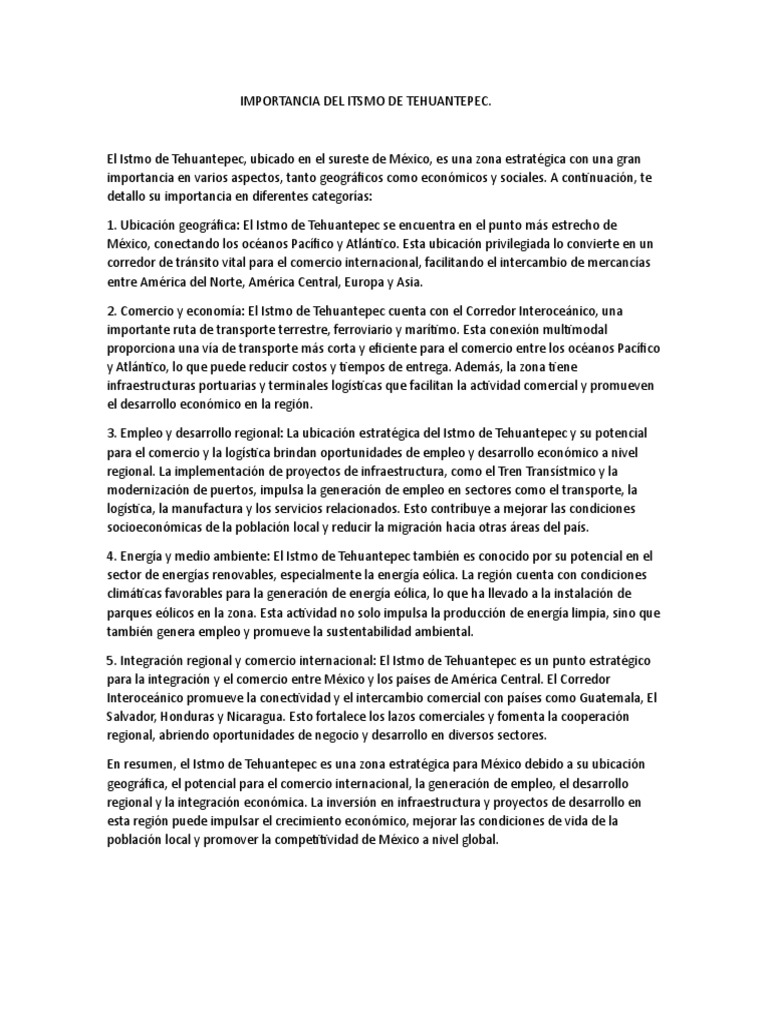 Importancia Del Itsmo de Tehuantepec | PDF | Comercio | Infraestructura