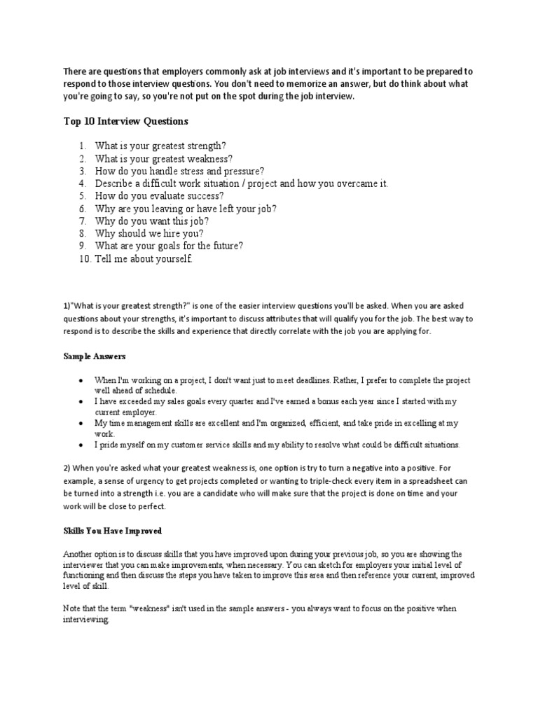 Top 10 Interview Questions PDF