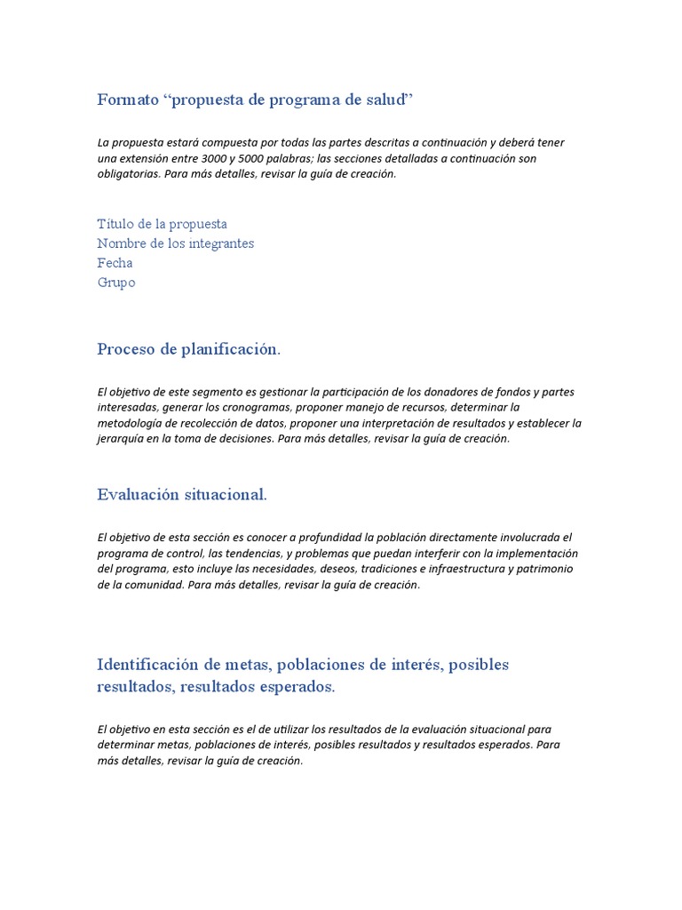 Propuesta de Programa de Salud Integral | PDF | Evaluación | Planificación